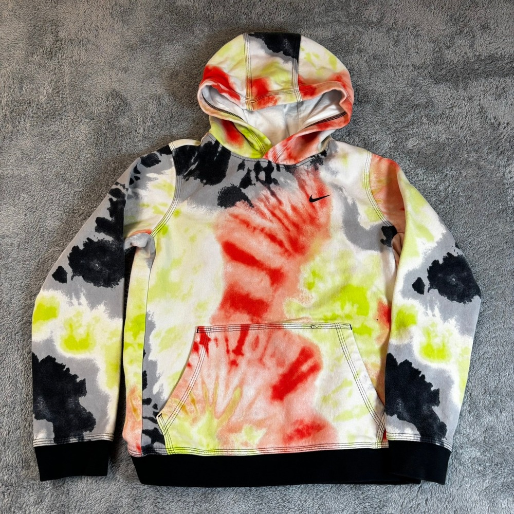 Nike Tie Dye Hoodie Mens Large Multi Color Fleece Pullover Sweatshirt